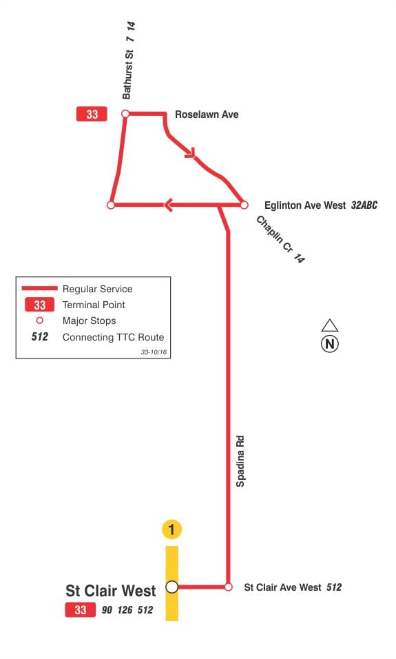 Bản đồ của TÔI 33 Rừng Đồi tuyến xe buýt Toronto