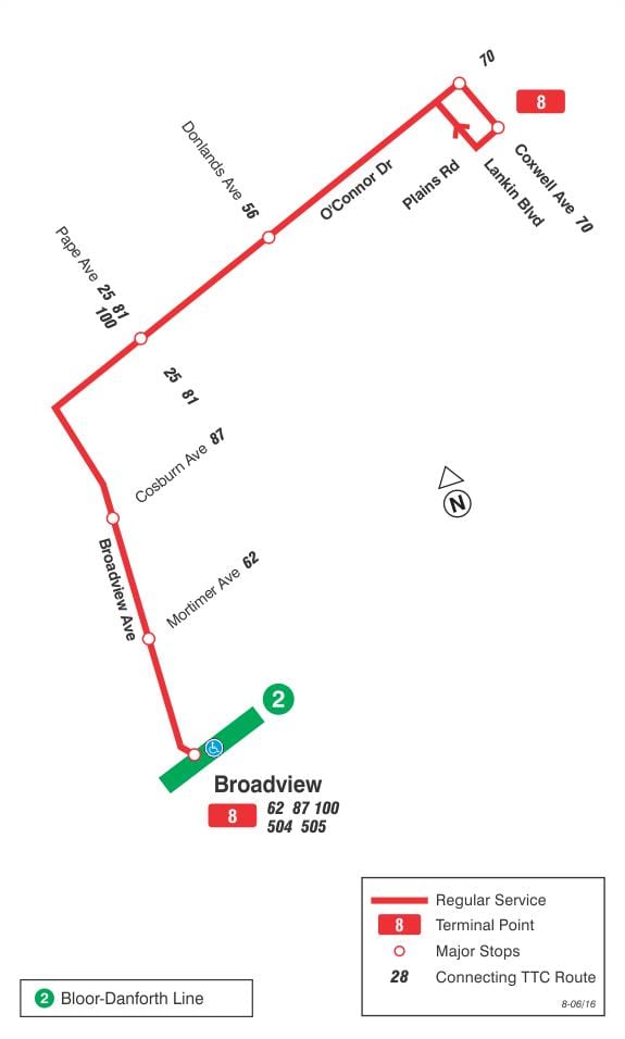 Bản đồ của TÔI 8 $ tuyến xe buýt Toronto