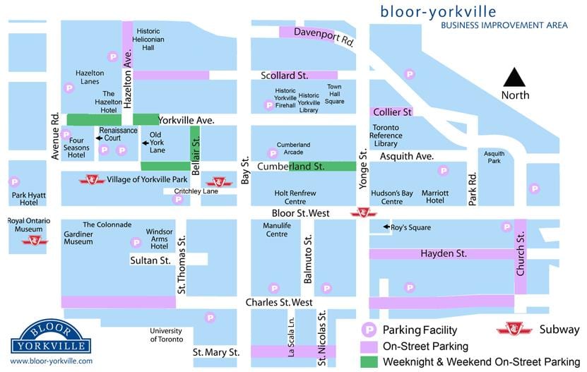 Bản đồ của Thường Yorkville bãi đậu xe