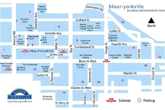 Bản đồ của Thường Yorkville tàu điện ngầm