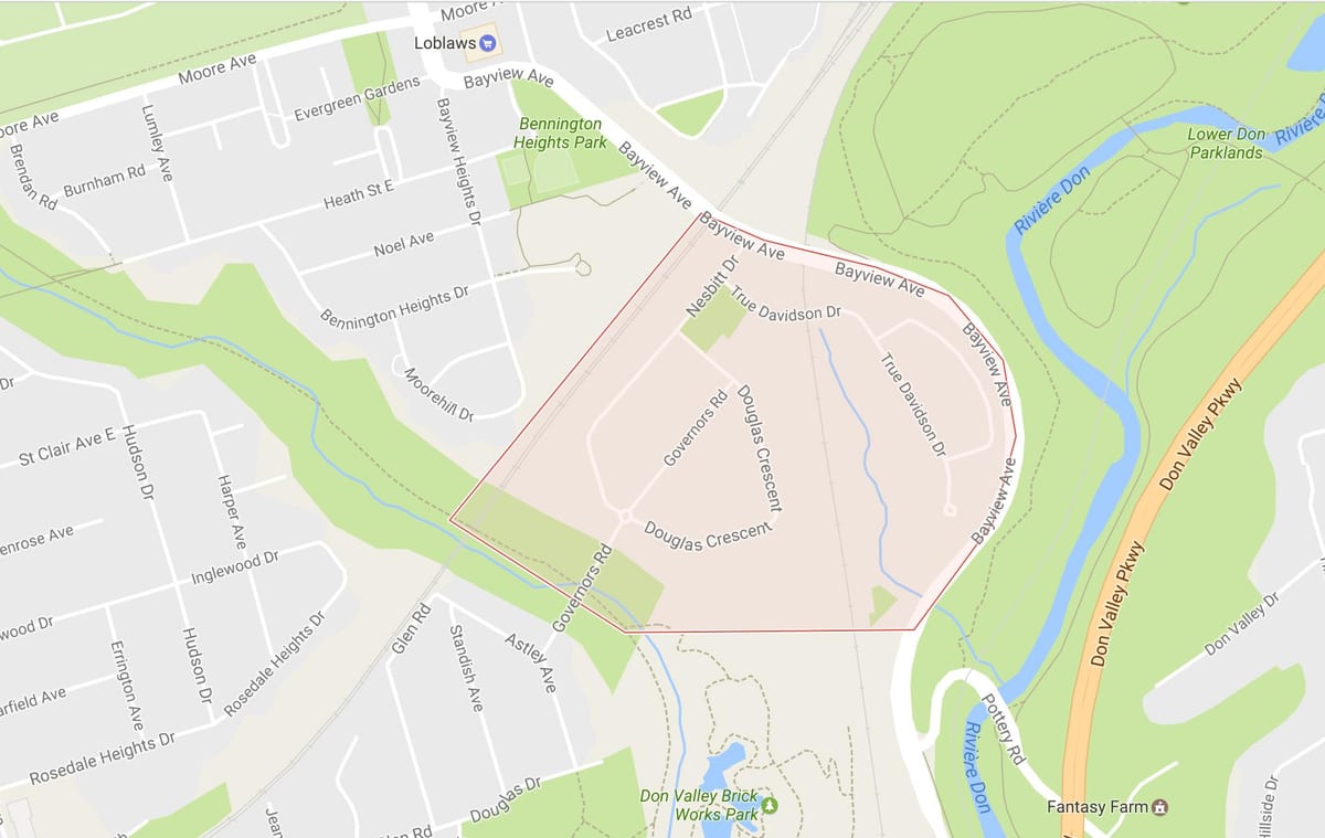 Bản đồ của thống Đốc Cầu khu phố Toronto