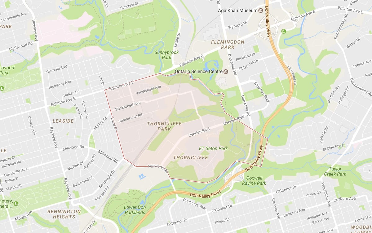 Bản đồ của Thorncliffe Park khu phố Toronto