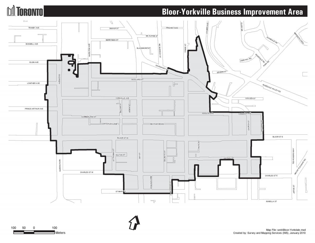 Bản đồ của Thường Yorkville Toronto boudary