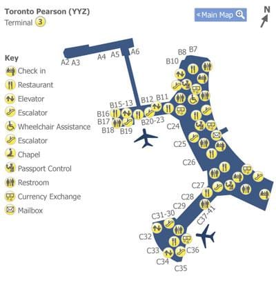 Bản đồ của Toronto Đoàn sân bay, ga 3