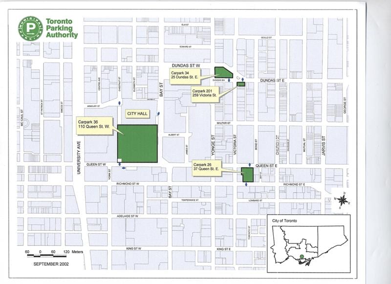 Bản đồ của Toronto City Hall bãi đậu xe