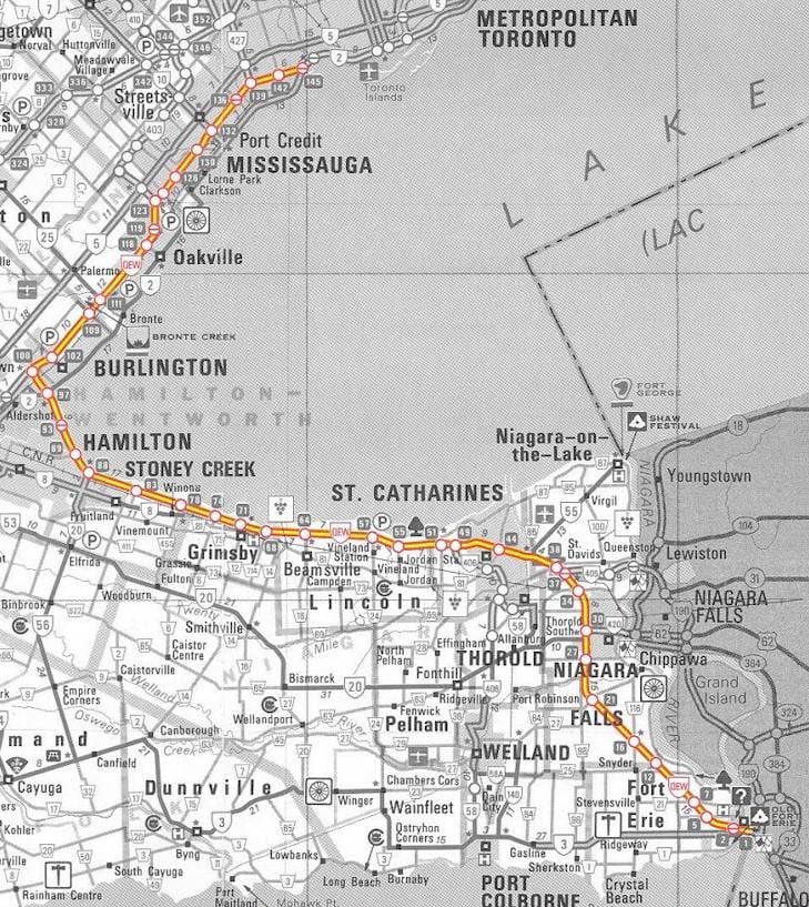 Bản đồ của Toronto QEW nữ Hoàng Elizabeth Cách