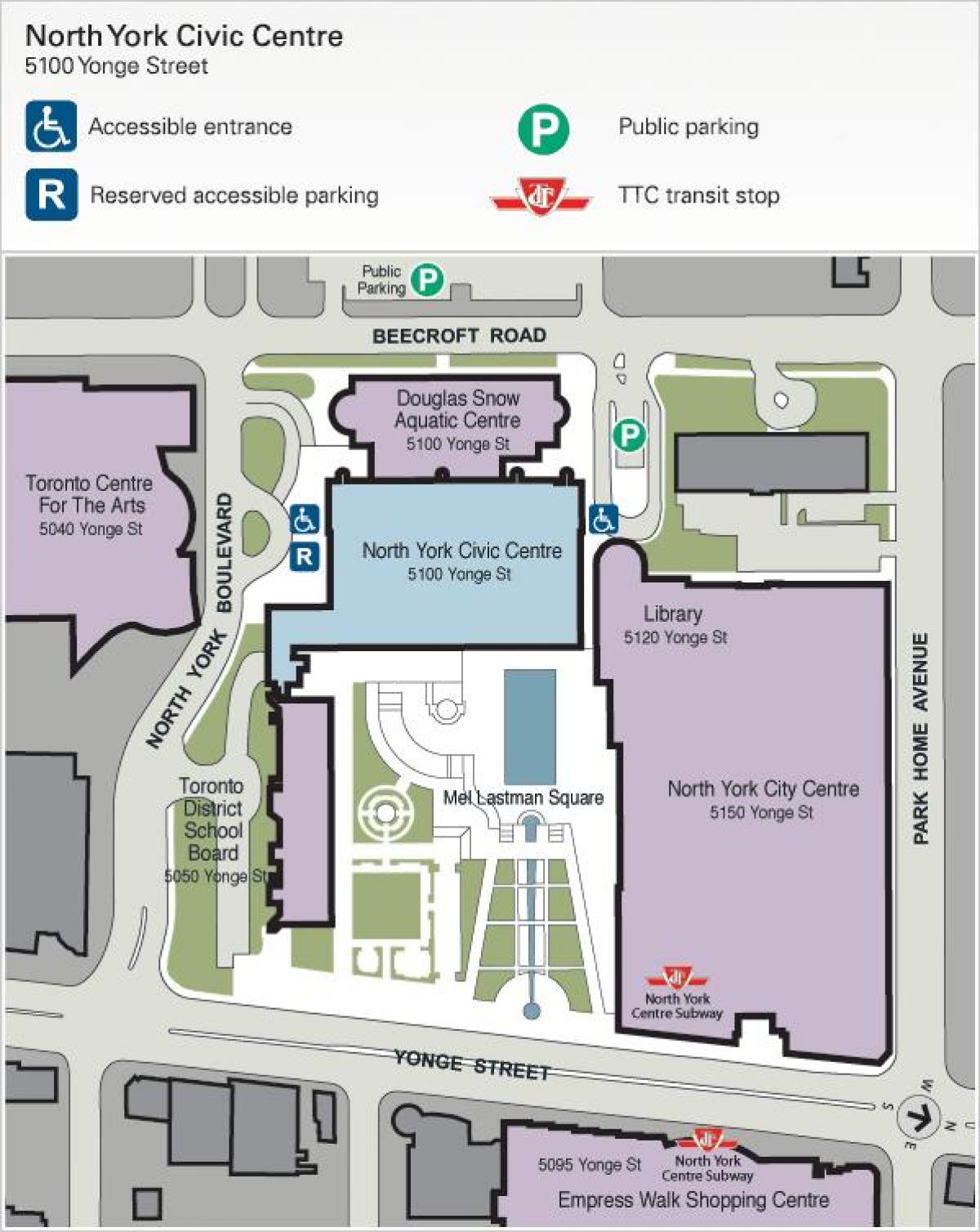 Bản đồ của Toronto trung Tâm cho các nghệ Thuật bãi đậu xe