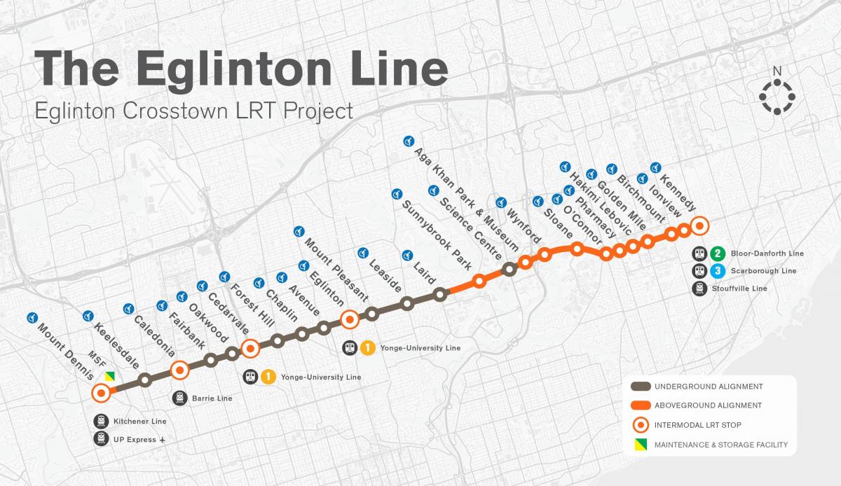 Bản đồ của Toronto tàu điện ngầm Đây dòng dự án