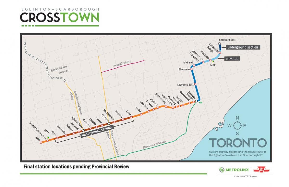 Bản đồ của Toronto đường tàu điện ngầm 5 Đây