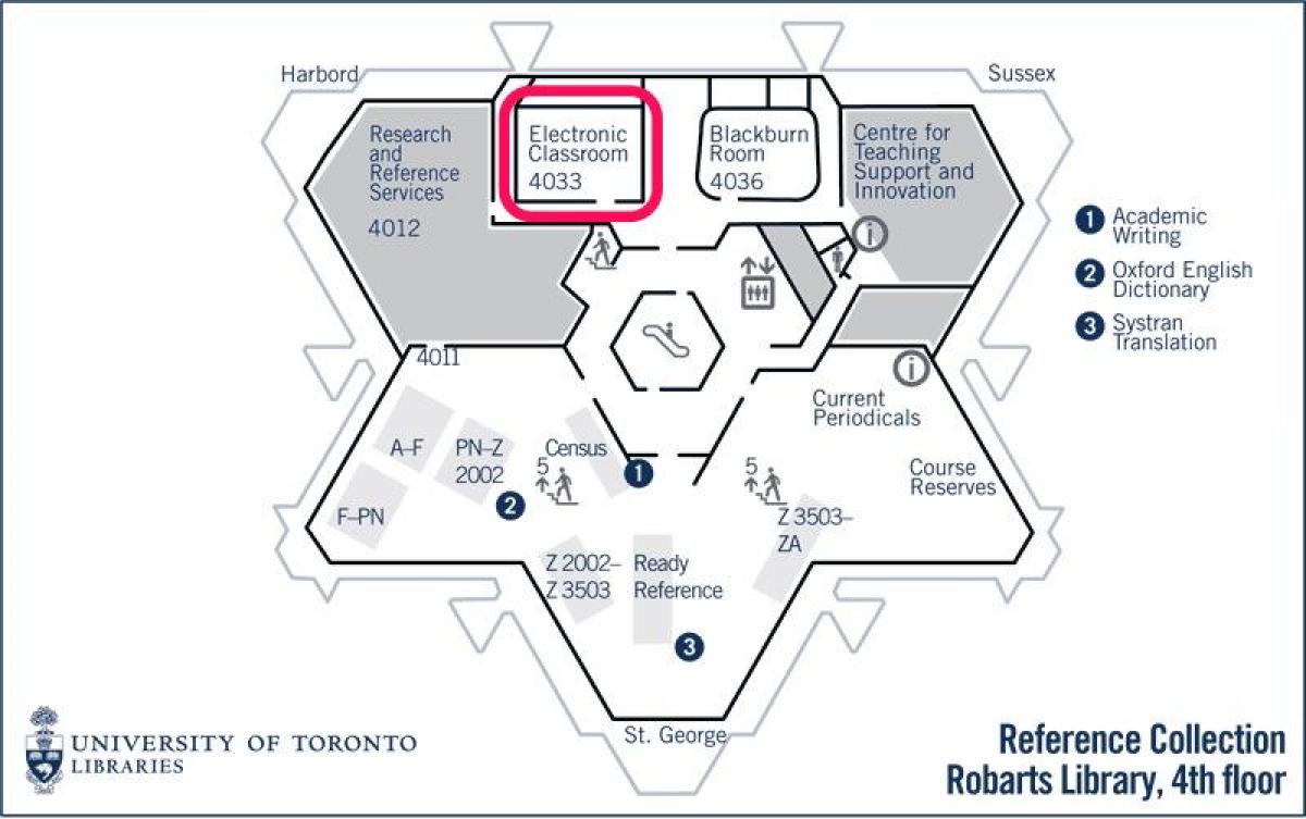 Bản đồ của đại học Toronto Robarts thư viện điện tử lớp học