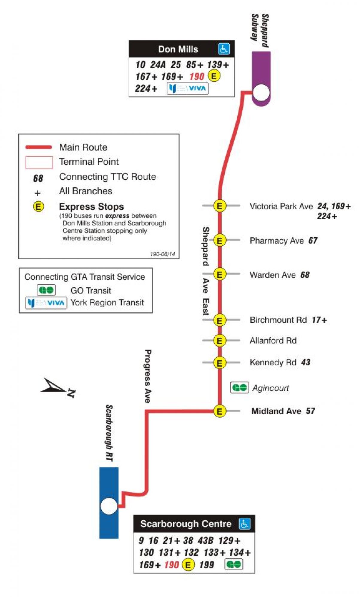 Bản đồ của TÔI 190 Scarborough trung Tâm tên Lửa tuyến xe buýt Toronto