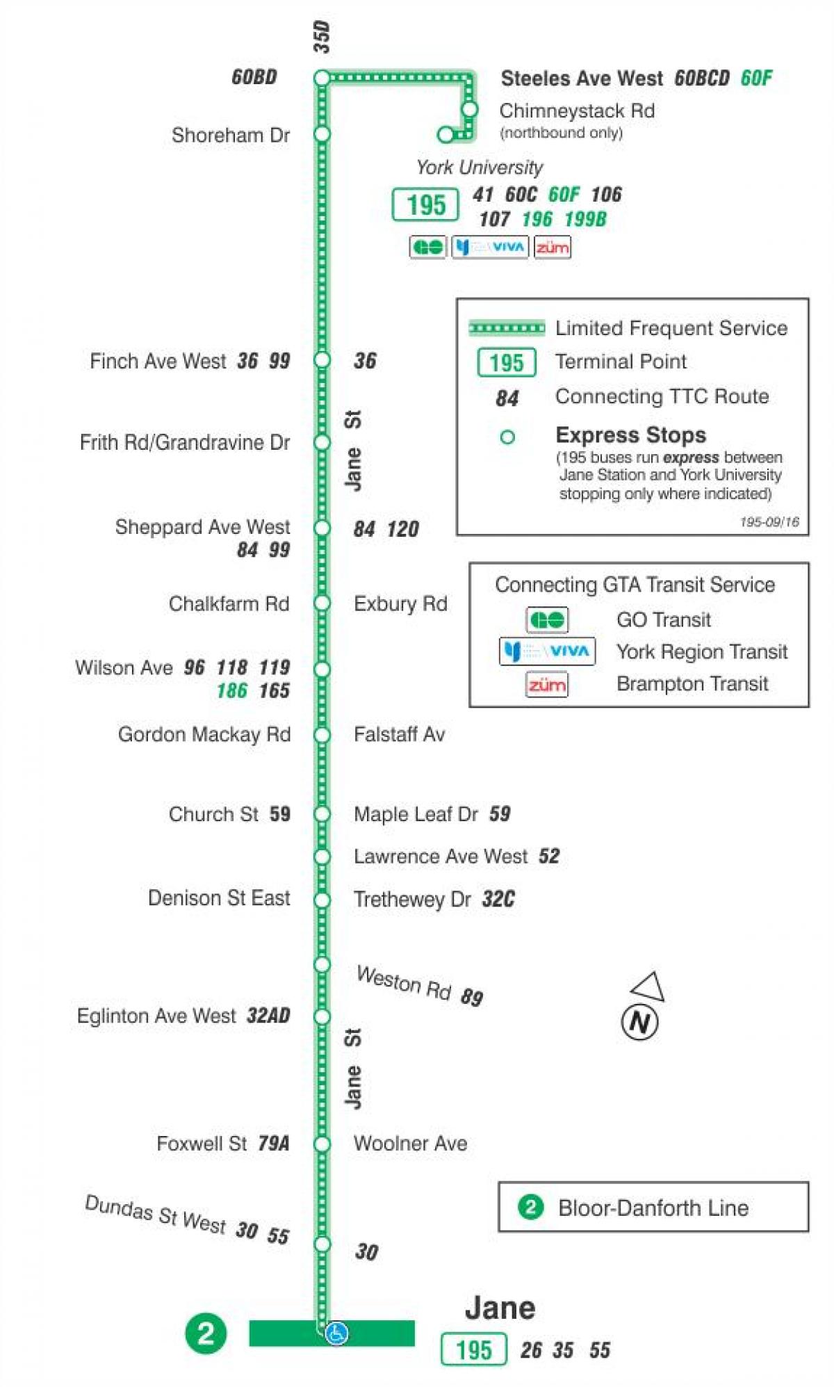 Bản đồ của TÔI 195 Jane tên Lửa tuyến xe buýt Toronto