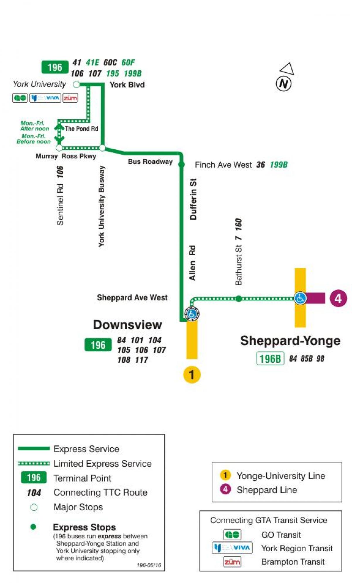 Bản đồ của TÔI 196 York Đại học tên Lửa tuyến xe buýt Toronto