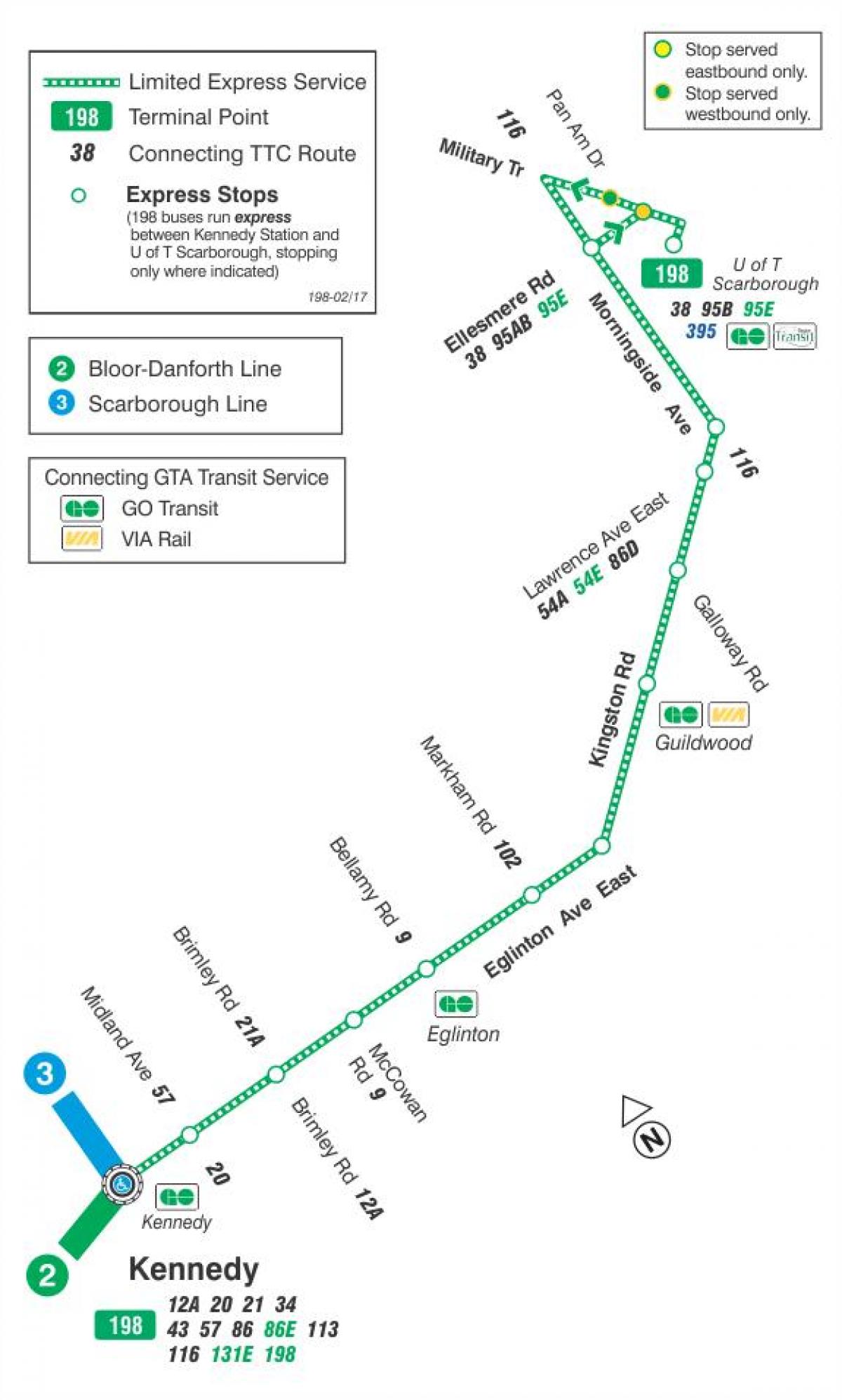 Bản đồ của TÔI 198 U T Scarborough tên Lửa tuyến xe buýt Toronto