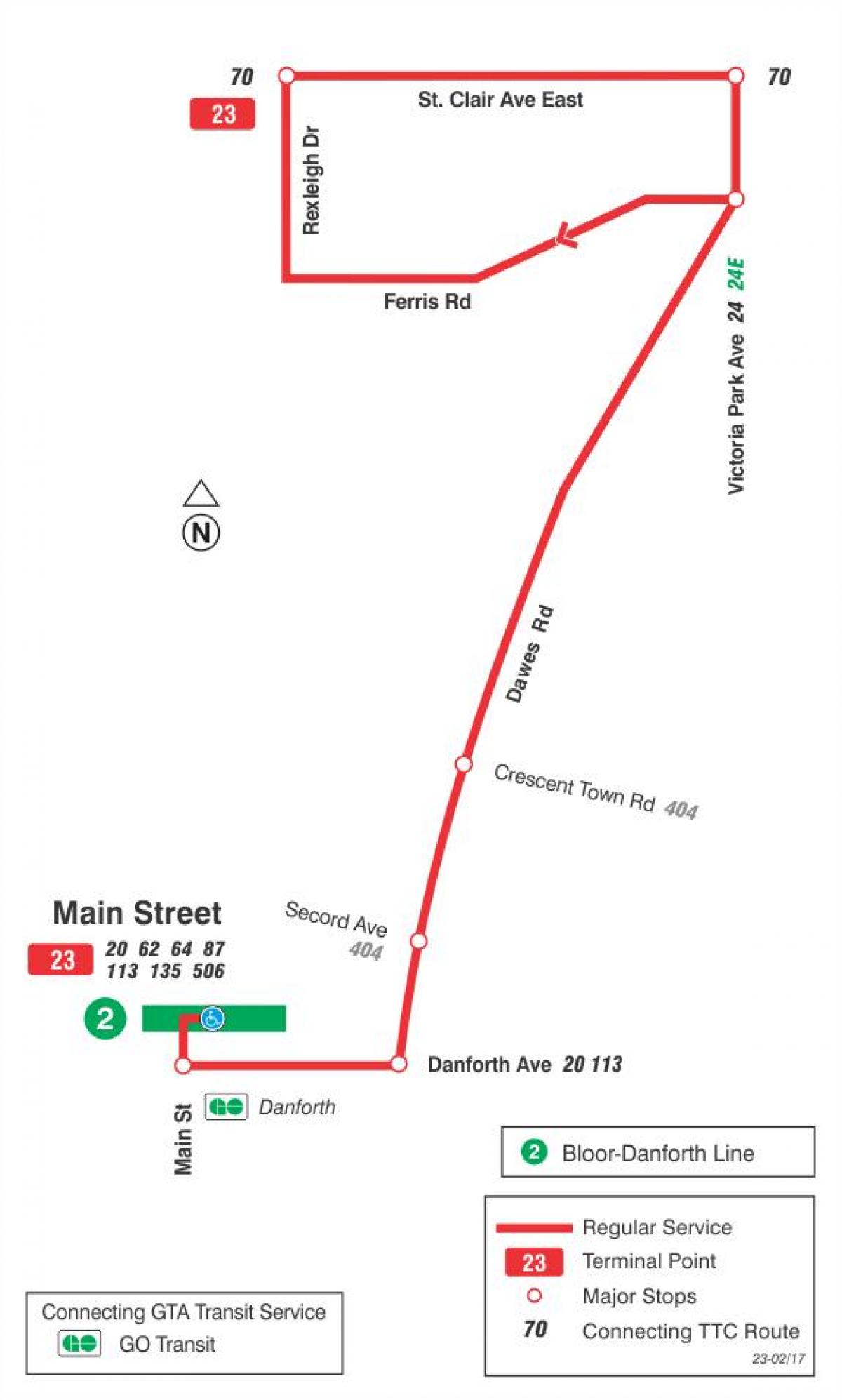 Bản đồ của TÔI 23 Dawes tuyến xe buýt Toronto