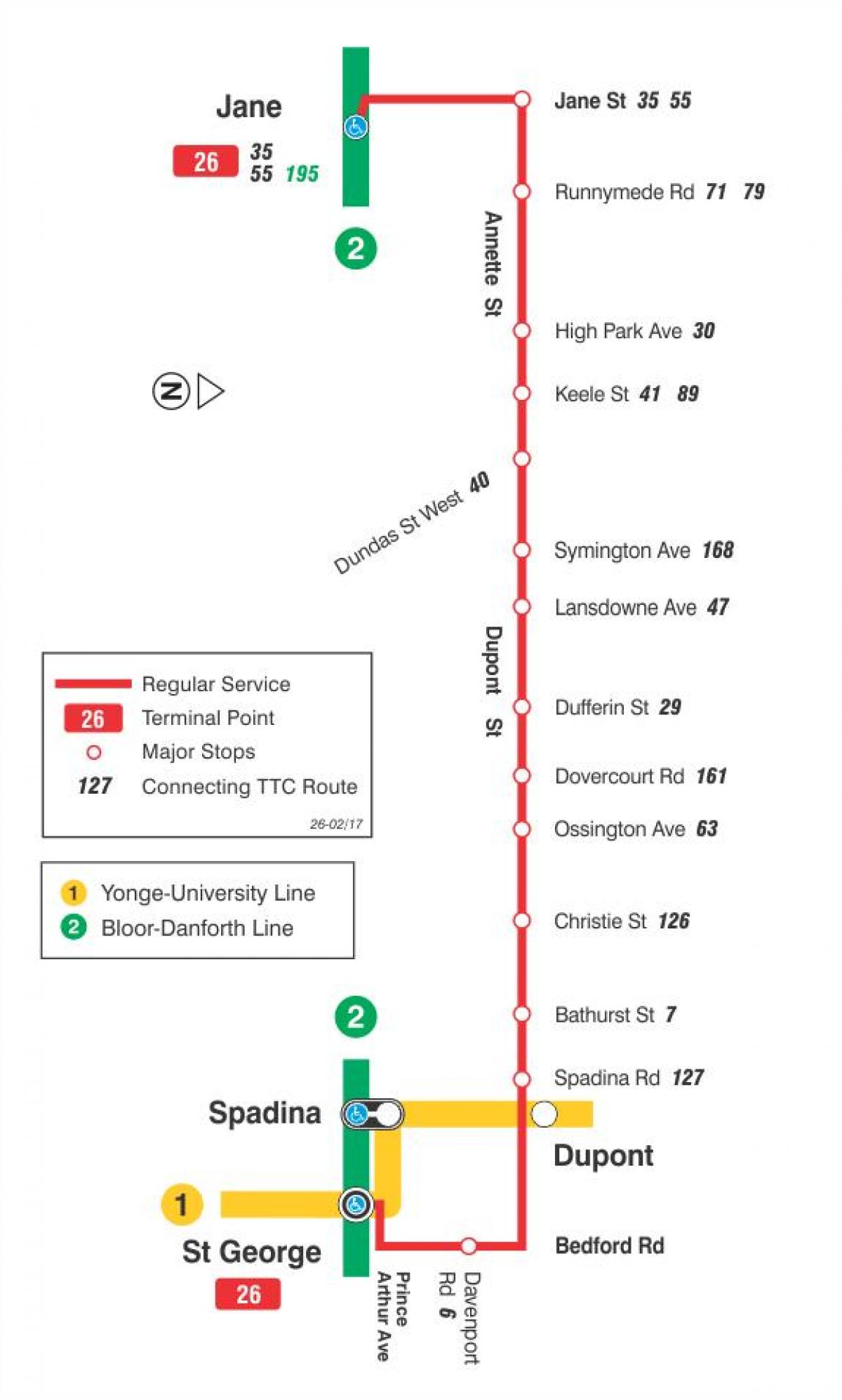 Bản đồ của TÔI 26 Dupont tuyến xe buýt Toronto