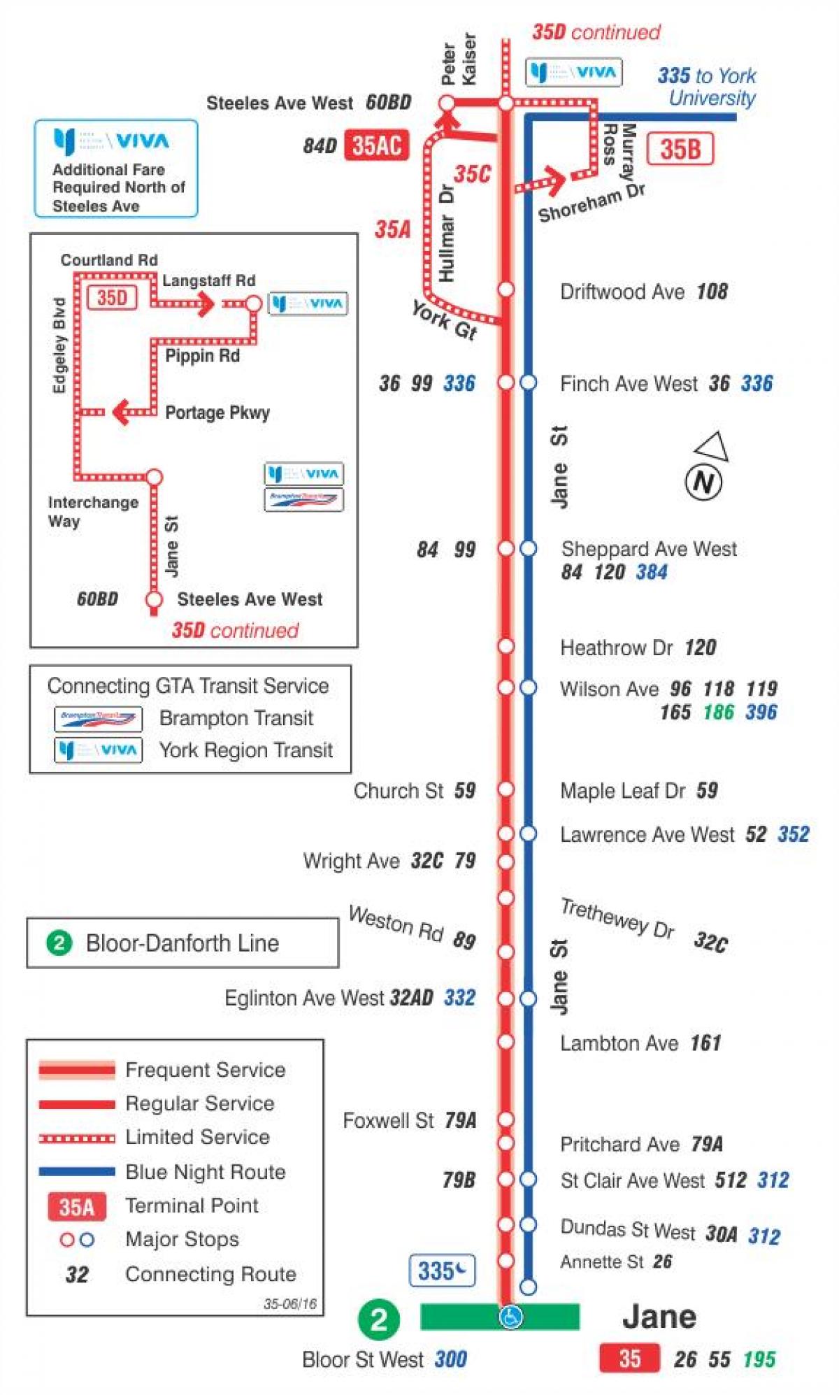 Bản đồ của TÔI 35 Jane tuyến xe buýt Toronto
