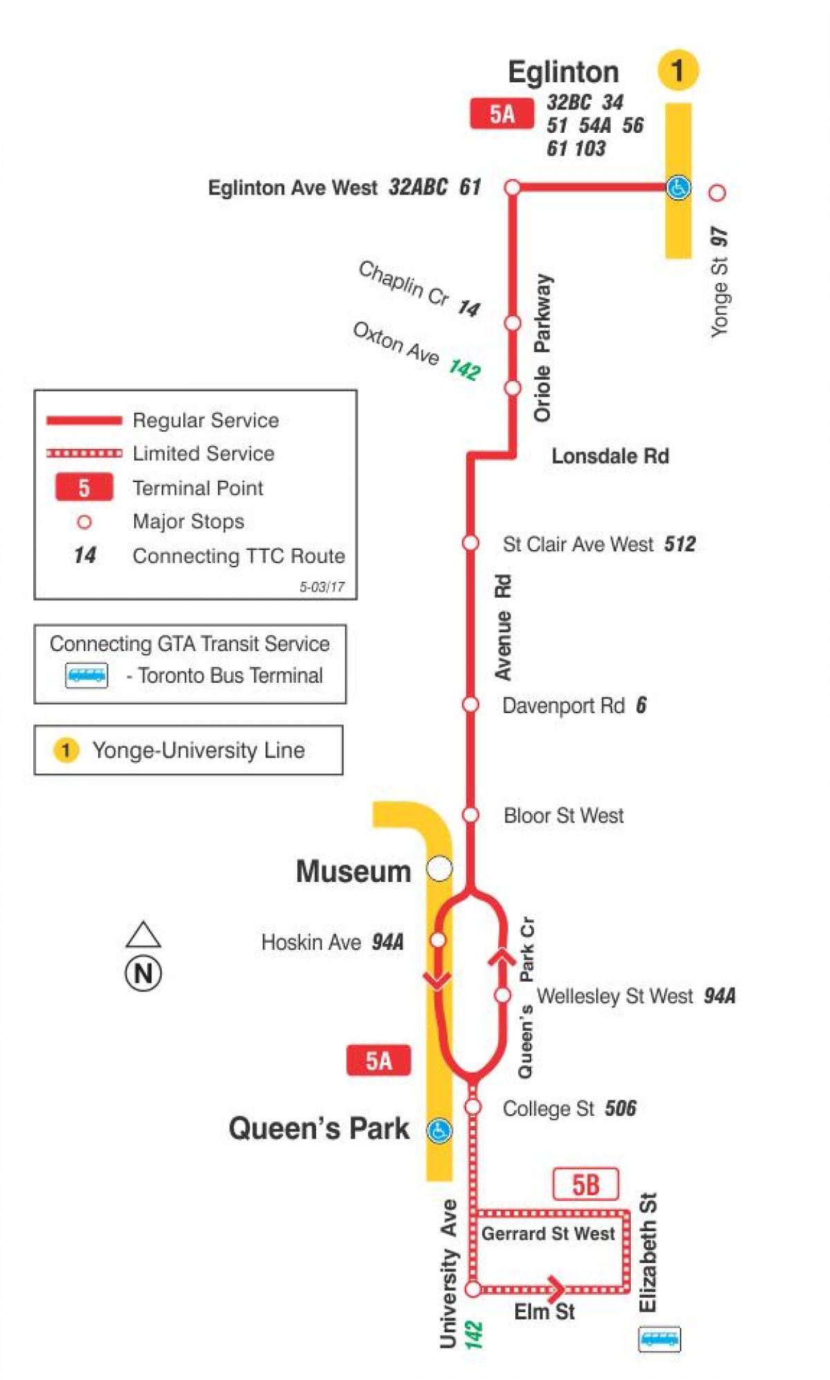 Bản đồ của TÔI 5 Avenue Thứ tuyến xe buýt Toronto