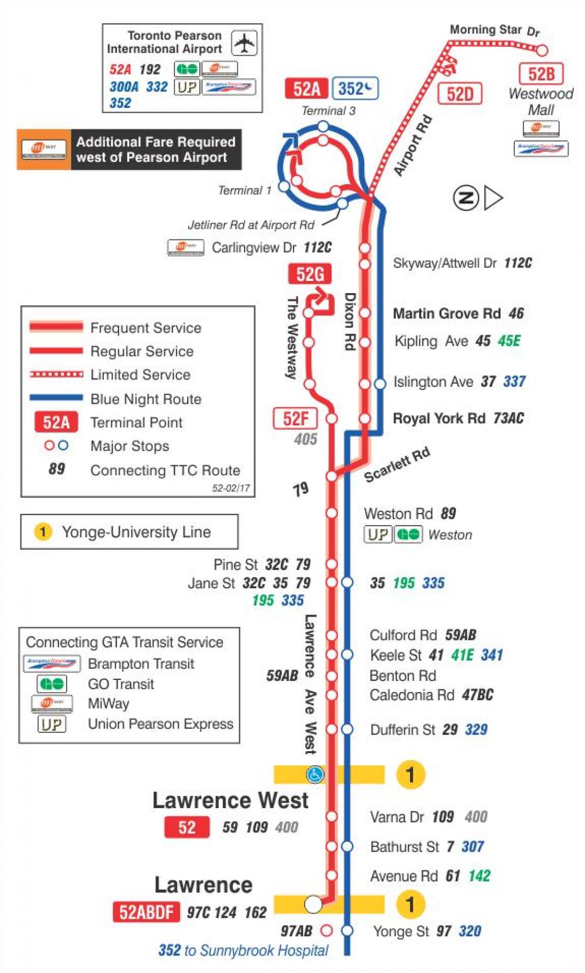 Bản đồ của TÔI 52 Lawrence Tây tuyến xe buýt Toronto