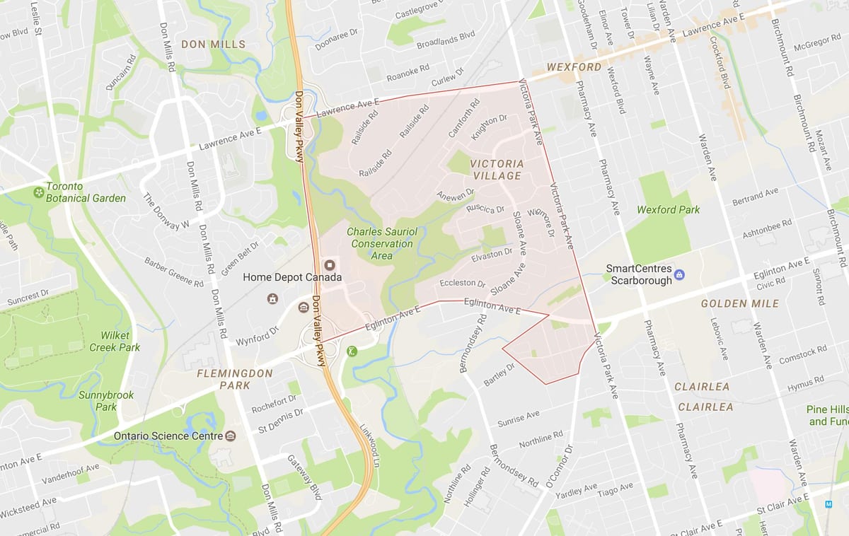 Bản đồ của Victoria Làng khu phố Toronto