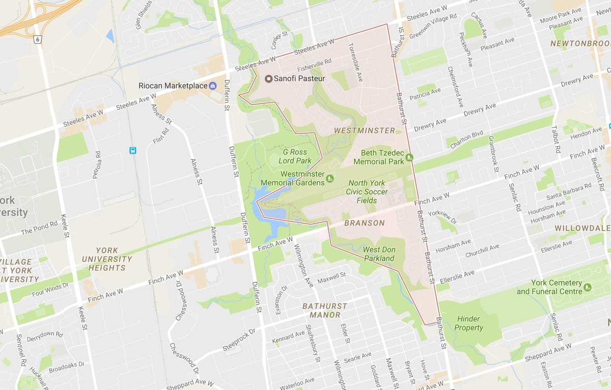Bản đồ của Westminster–Branson khu phố Toronto