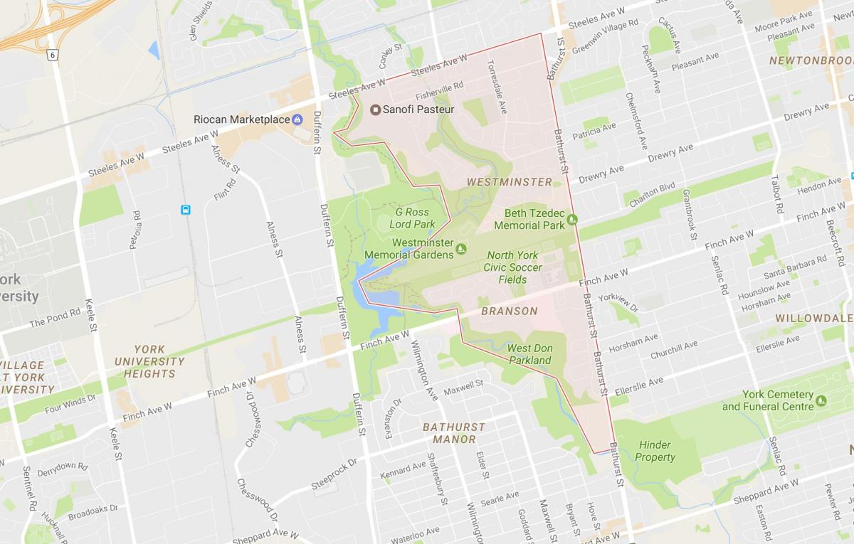 Bản đồ của Westminster–Branson khu phố Toronto