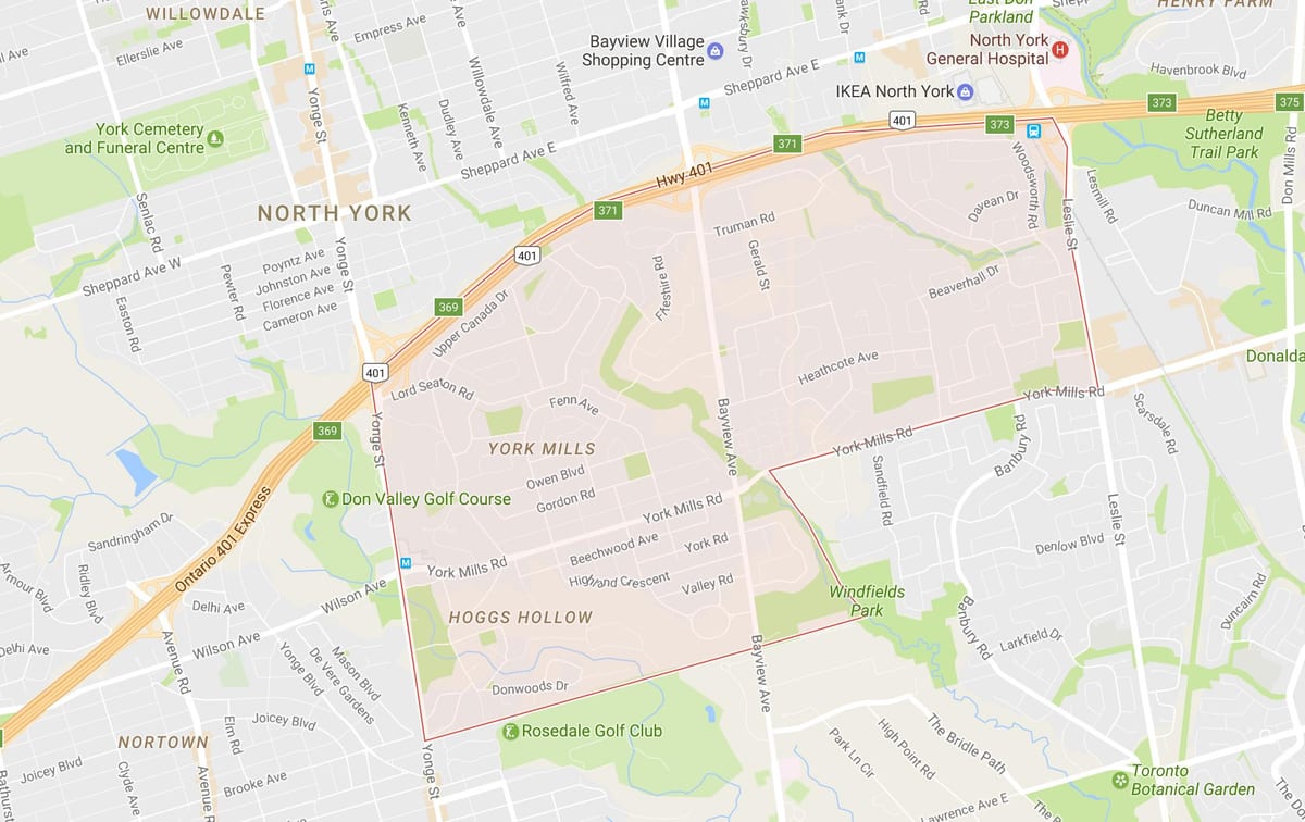 Bản đồ của York Mills khu phố Toronto