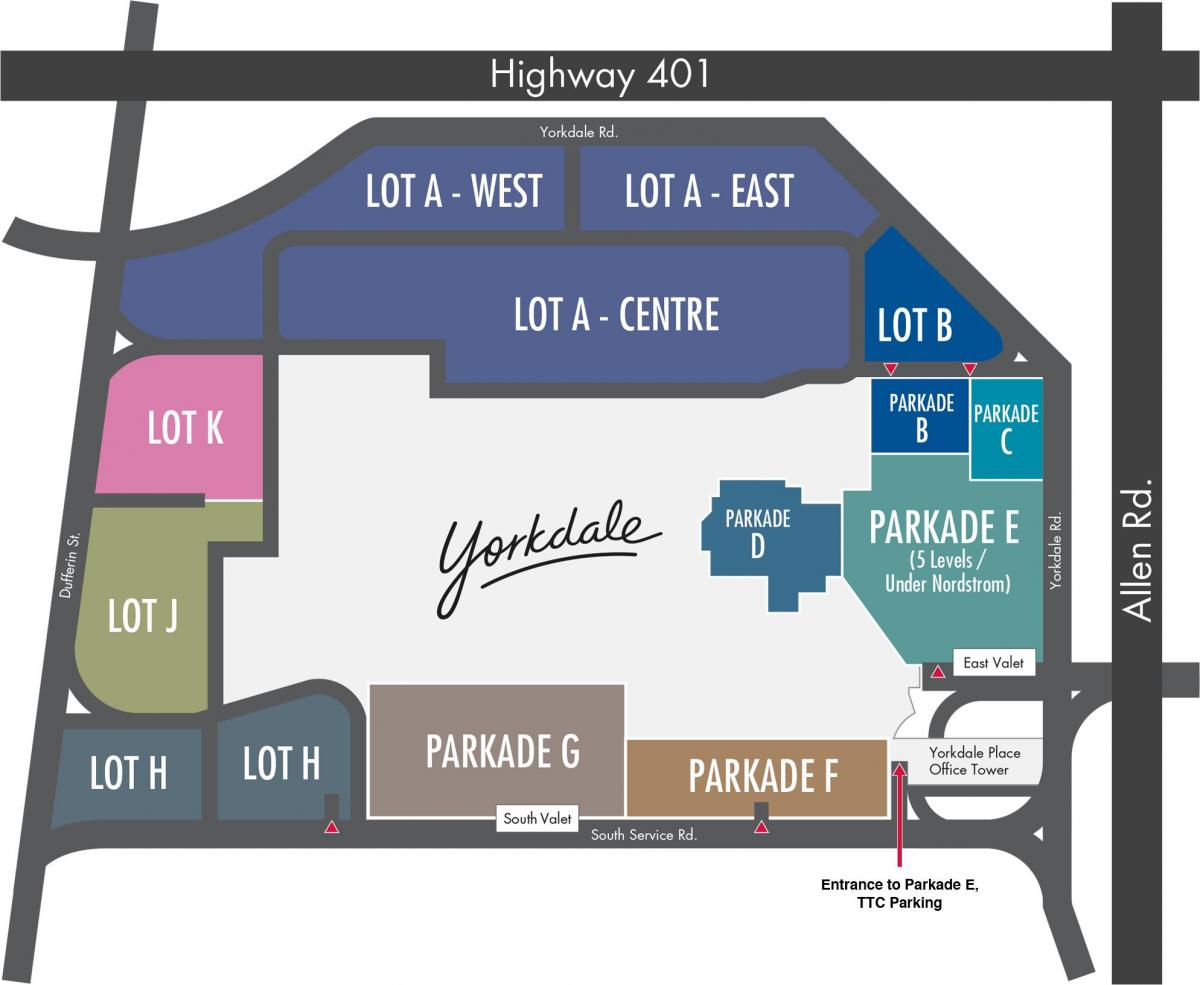 Bản đồ của Yorkdale trung Tâm mua Sắm bãi đậu xe