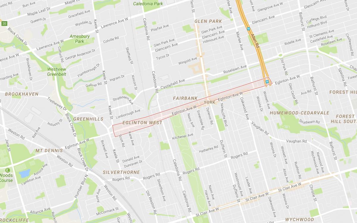 Bản đồ của Đây Tây khu phố Toronto