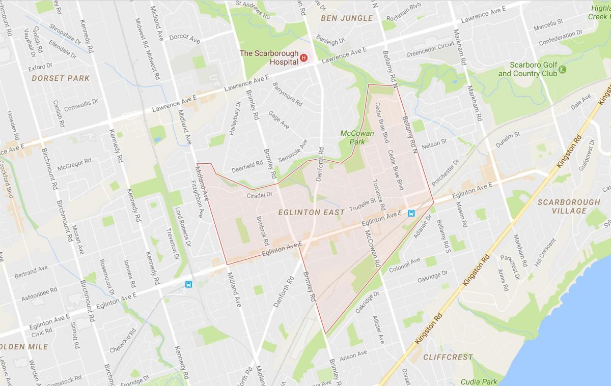 Bản đồ của Đây Đông khu phố Toronto