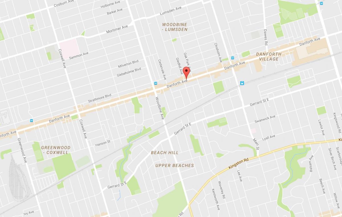 Bản đồ của Đông Danforth khu phố Toronto