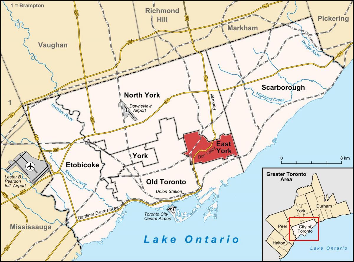Bản đồ của Đông York Toronto