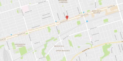 Bản đồ của Đông Danforth khu phố Toronto