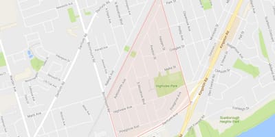 Bản đồ của Bạch dương Cliff Heights khu phố Toronto