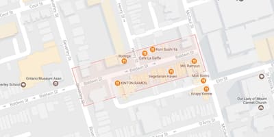 Bản đồ của Baldwin Làng khu phố Toronto