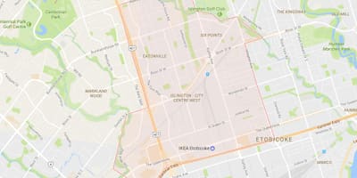Bản đồ của Islington-trung Tâm thành Phố Tây khu phố Toronto