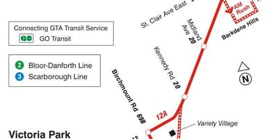 Bản đồ của TÔI 12 Kingston Thứ tuyến xe buýt Toronto