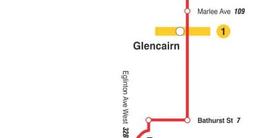 Bản đồ của TÔI 14 Glencairn tuyến xe buýt Toronto
