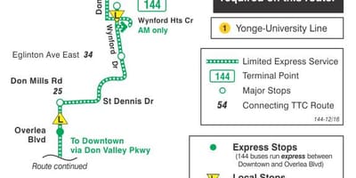 Bản đồ của TÔI 144 trung Tâm / Không thung Lũng Express tuyến xe buýt Toronto