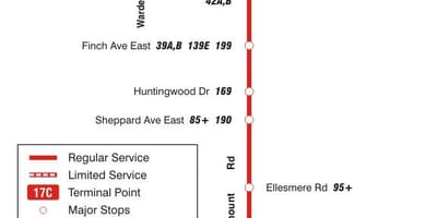 Bản đồ của TÔI 17 Birchmount tuyến xe buýt Toronto
