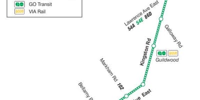 Bản đồ của TÔI 198 U T Scarborough tên Lửa tuyến xe buýt Toronto