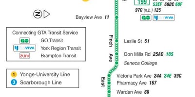 Bản đồ của TÔI 199 Finch tên Lửa tuyến xe buýt Toronto
