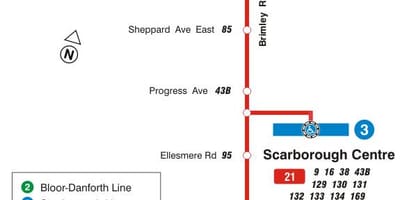 Bản đồ của TÔI 21 Brimley tuyến xe buýt Toronto