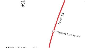 Bản đồ của TÔI 23 Dawes tuyến xe buýt Toronto
