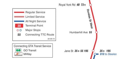 Bản đồ của TÔI 30 Lambton tuyến xe buýt Toronto