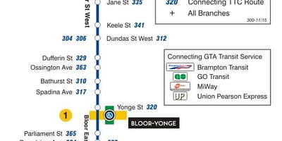 Bản đồ của TÔI 300A High-Danforth tuyến xe buýt Toronto