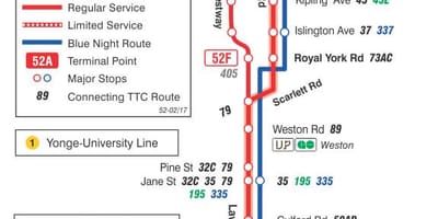 Bản đồ của TÔI 52 Lawrence Tây tuyến xe buýt Toronto