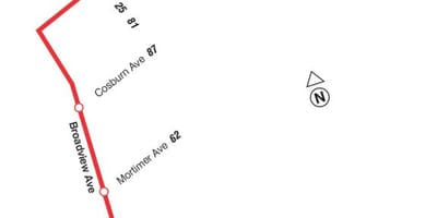 Bản đồ của TÔI 8 $ tuyến xe buýt Toronto