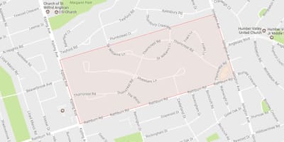 Bản đồ của Thorncrest Làng giềng khu phố Toronto