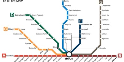 Bản đồ của Toronto xe lửa Đi quá Cảnh